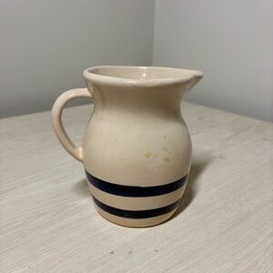 Robinson Ransbottom Blue Stripe Stoneware Farmhouse Pitcher Vintage 5 Inch USA